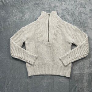 Gap Quarter Zip Shaker Stitch Sweater Womens Cream Chunky Mock Neck M